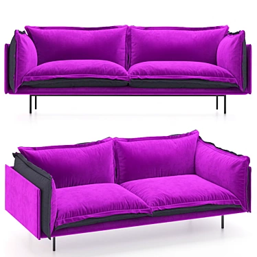Barcelona 2-Seater Sofa, Italia 24 Fabric, Metal Legs 3D model image 1 
