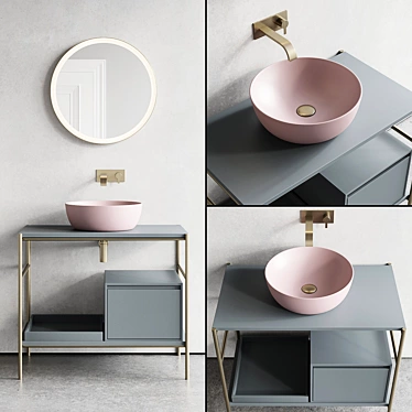 Nic Design Velo 87 - Modern Vanity with Ovvio Washbasin & Pastille Mirror 3D model image 1 