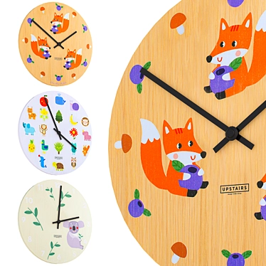 Upstairs Kids Wall Clock Set (3 pcs.) 3D model image 1 