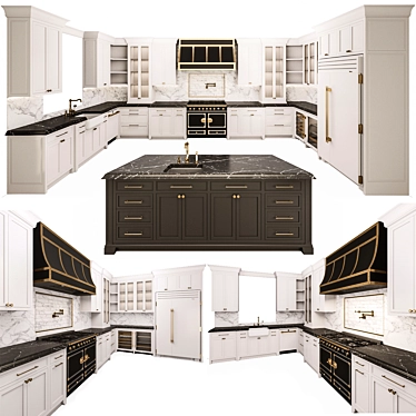 Classic Kitchen with Island & High-end Appliances 3D model image 1 