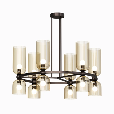 Elegant Amber Glass Chandelier 3D model image 1 