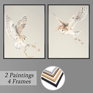 Versatile Set of Wall Paintings with Multiple Frame Options 3D model image 1 