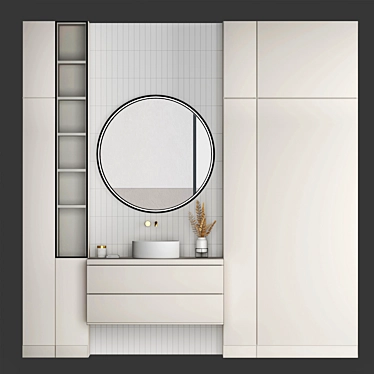 Modern Bathroom Set: Vanity, Mirror, Tiles 3D model image 1 