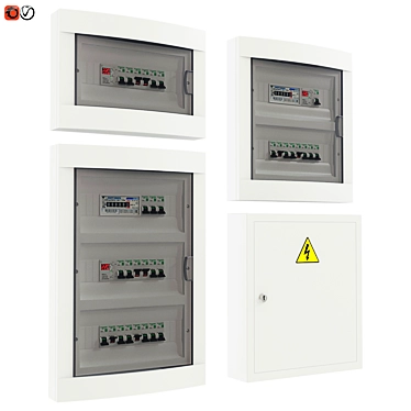 Electric Panel Set: Meter, Voltmeter, Circuit Breaker 3D model image 1 