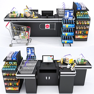 Modern Supermarket Checkout Counter 3D model image 1 