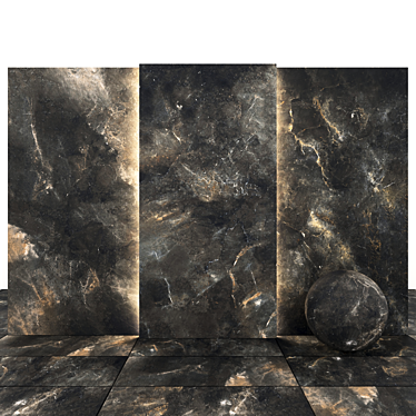 Glossy Diamond Black Stone - 5 Texture Slabs & Tiles 3D model image 1 