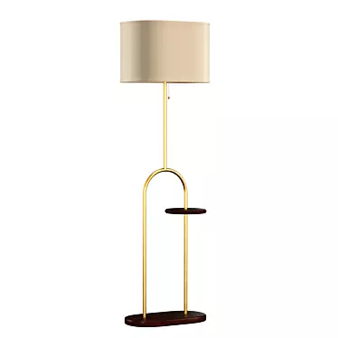 Elegant Brass and Walnut Floor Lamp 3D model image 1 