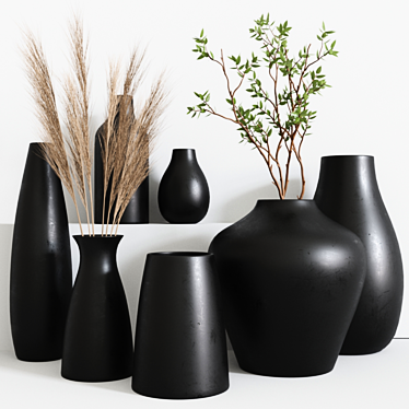 Modern Black Vases: Elegant Home Decor 3D model image 1 