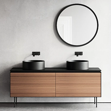 Nic Design Lama Vanity Set 3 - Ceramic MDF, Countertop Washbasin, Round Mirror 3D model image 1 