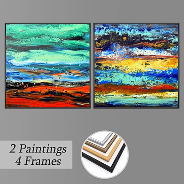 Gallery Collection: 2 Paintings with 4 Frame Options 3D model image 1 