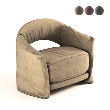Minimal Fabric Armchair: Red, Gray & Brown 3D model image 1 