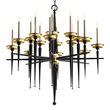 Vintage Brass Chandelier - Mid Century Modern 3D model image 1 