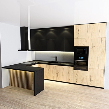 Modern Corner Kitchen with Samsung Appliances 3D model image 1 