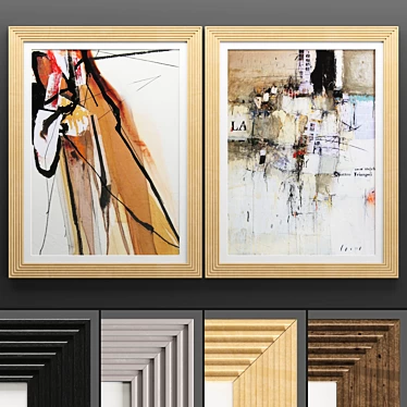 Modern Art Frame 664: 2 Frames with Textured Design 3D model image 1 