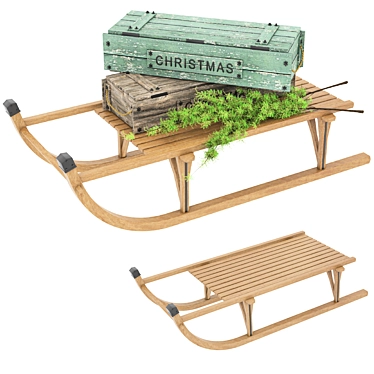 Vintage Wooden Sled: 3D Model 3D model image 1 