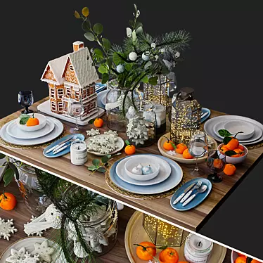 Festive Evergreen Table Décor 3D model image 1 