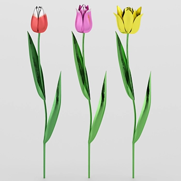 Elegant Metal Tulips: Stunning 30cm Floral Décor 3D model image 1 