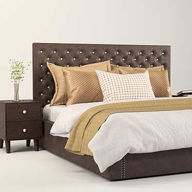 Luxury Tufted Leather Bed 3D model image 1 