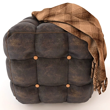 Plaid Ottoman: Leather and Cozy 3D model image 1 