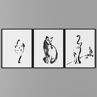 Modern Black Frame Trio: Set of 3 3D model image 1 