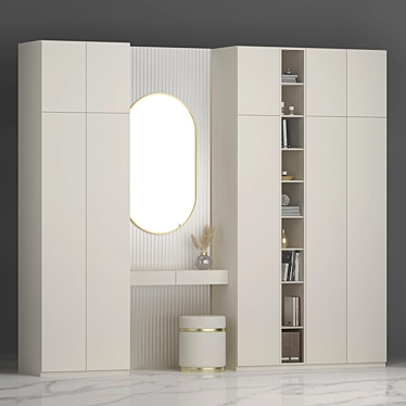 Elegant Vanity Set with Oval Mirror 3D model image 1 