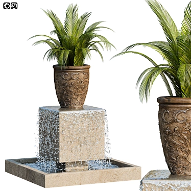 Exquisite Plants and Serene Fountain 3D model image 1 