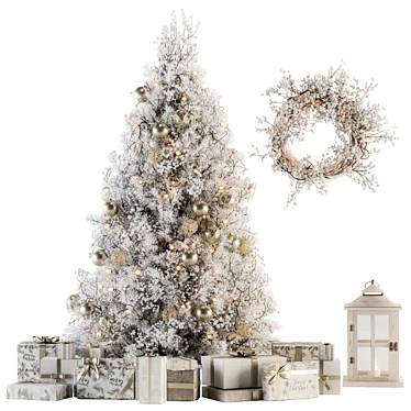 Sparkling Golden Christmas Tree with Gift 3D model image 1 