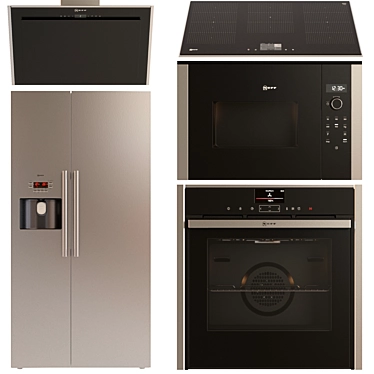 Neff Technique Set: Oven, Microwave, Induction Hob, Hood & Fridge 3D model image 1 