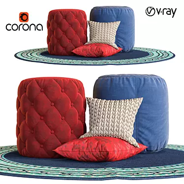 Cozy Puf Color Set: Rug & Pillows 3D model image 1 