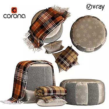 Cozy Puf Color Set: Rug & Pillows 3D model image 1 