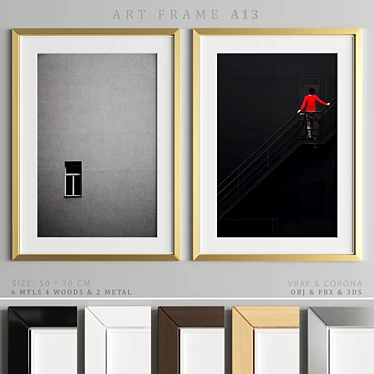 Modern Art Frame: A13 - 2 Frames with 6 Material Options - 50x70 cm 3D model image 1 