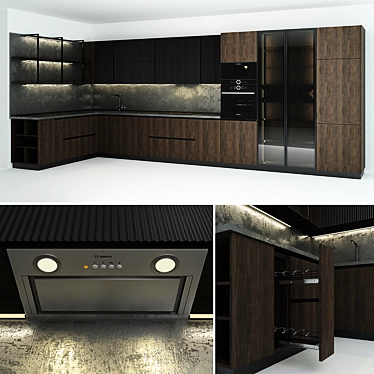 Modern Corner Kitchen with Bosch Appliances 3D model image 1 