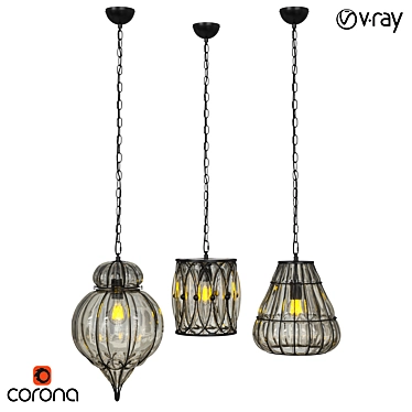 Modern Metal and Glass Pendant Lamp 3D model image 1 