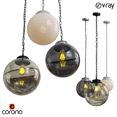 Zenrun Pendant Lamp: Metal & Colored Glass 3D model image 1 