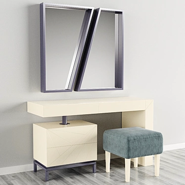 Elegant Vanity Set with Mirror and Ottoman 3D model image 1 