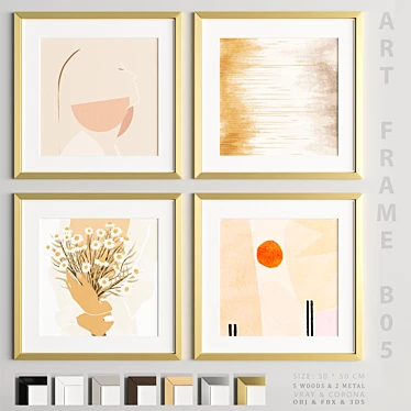 Modern Art Frame B05: 4 Frames, 7 Material Options 3D model image 1 