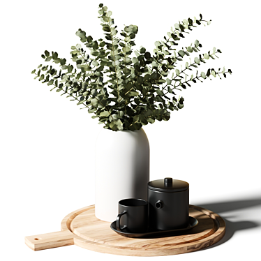 Title: Eucalyptus Bouquet & Tea Set 3D model image 1 