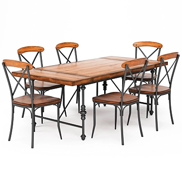 Industrial Rustic Dining Table Set 3D model image 1 