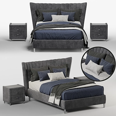 Luxurious Knox Velvet Upholstered Bed 3D model image 1 