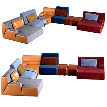 Babouche Modular Sofa: Colorful & Dynamic 3D model image 1 