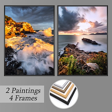 Versatile Wall Paintings Set with Frames 3D model image 1 