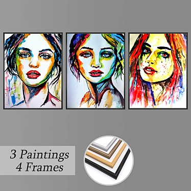 Modern Art Wall Paintings Set 3D model image 1 