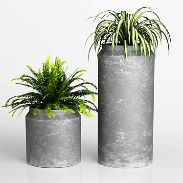 Rustic Grey Vase with Green Plants 3D model image 1 