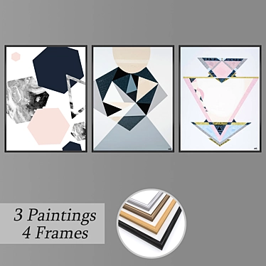 Artistic Trio: Set of Wall Paintings 3D model image 1 