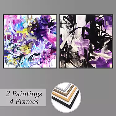 Modern Art Set: 2 Paintings & 4 Frame Options 3D model image 1 