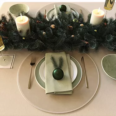 Elegant New Year's Table Decor 3D model image 1 