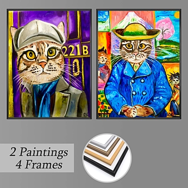 Versatile Set of Wall Paintings with Frames 3D model image 1 