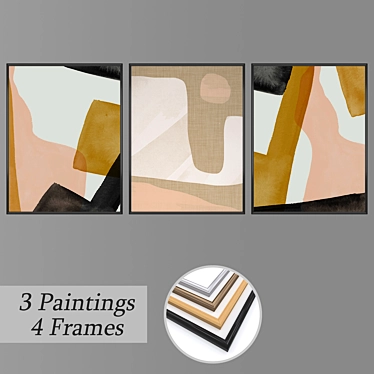 Artistic Trio: Set of Wall Paintings 3D model image 1 