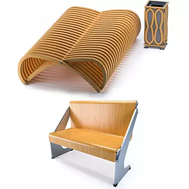 Modern Outdoor Bench Set with Decorative Urn 3D model image 1 