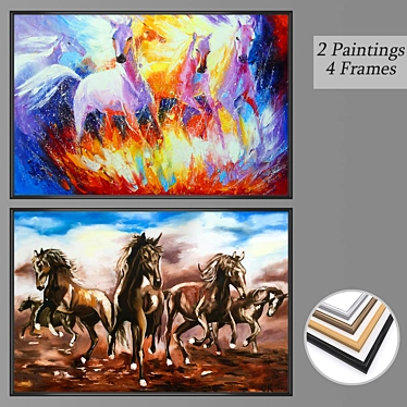 Artistic Wall Ensemble: Set of 2 Paintings and 4 Frame Options 3D model image 1 